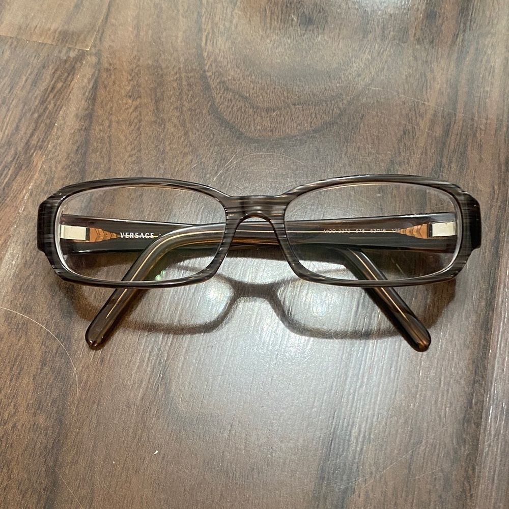 Versace Brown Gray Striped Rectangular Eyewear Glasses Frames